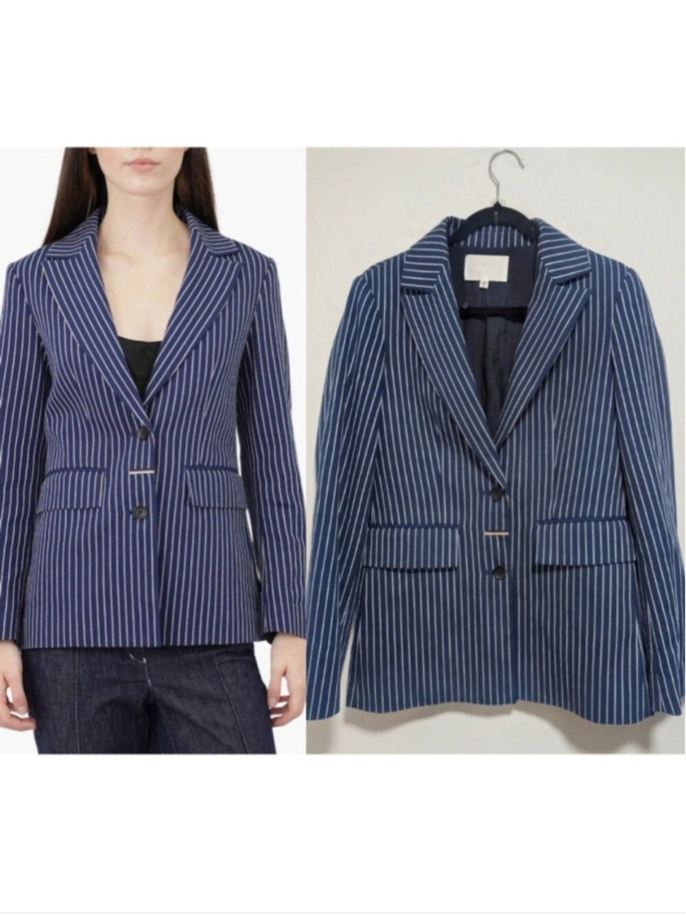 MOUSSY VINTAGE | Striped Cotton Single-Breasted Tailored Blazer In Blue